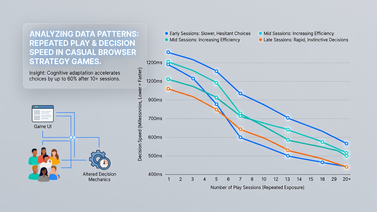Graph showing decision speed improvements over repeated sessions in browser strategy games