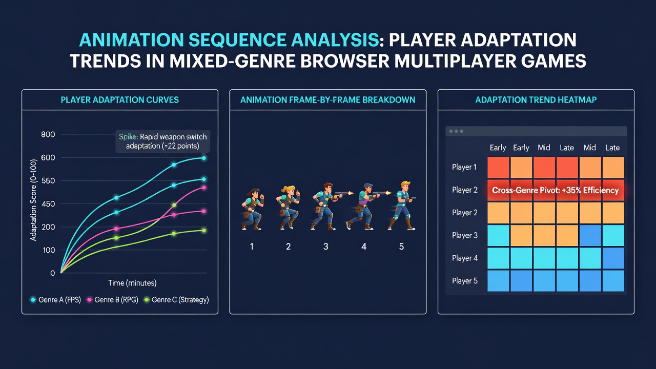 Graph overlay on gameplay footage illustrating player adaptation curves in real-time browser multiplayer sessions