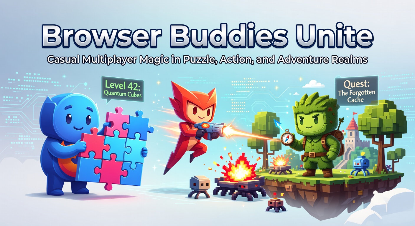 Players collaborating in a vibrant browser-based multiplayer puzzle arena, solving challenges together in real-time