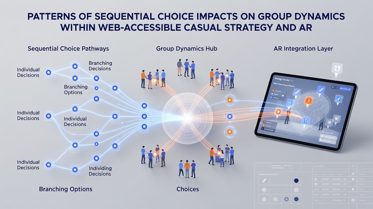 Detailed view of group dynamics evolving during sequential choice phases in a casual web strategy arcade mix, with player avatars and decision indicators