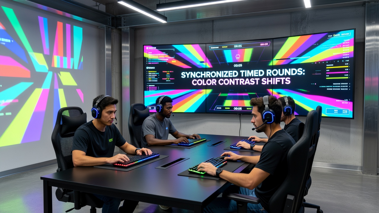 Data visualization of color contrast adjustments influencing player reaction times in synchronized browser games