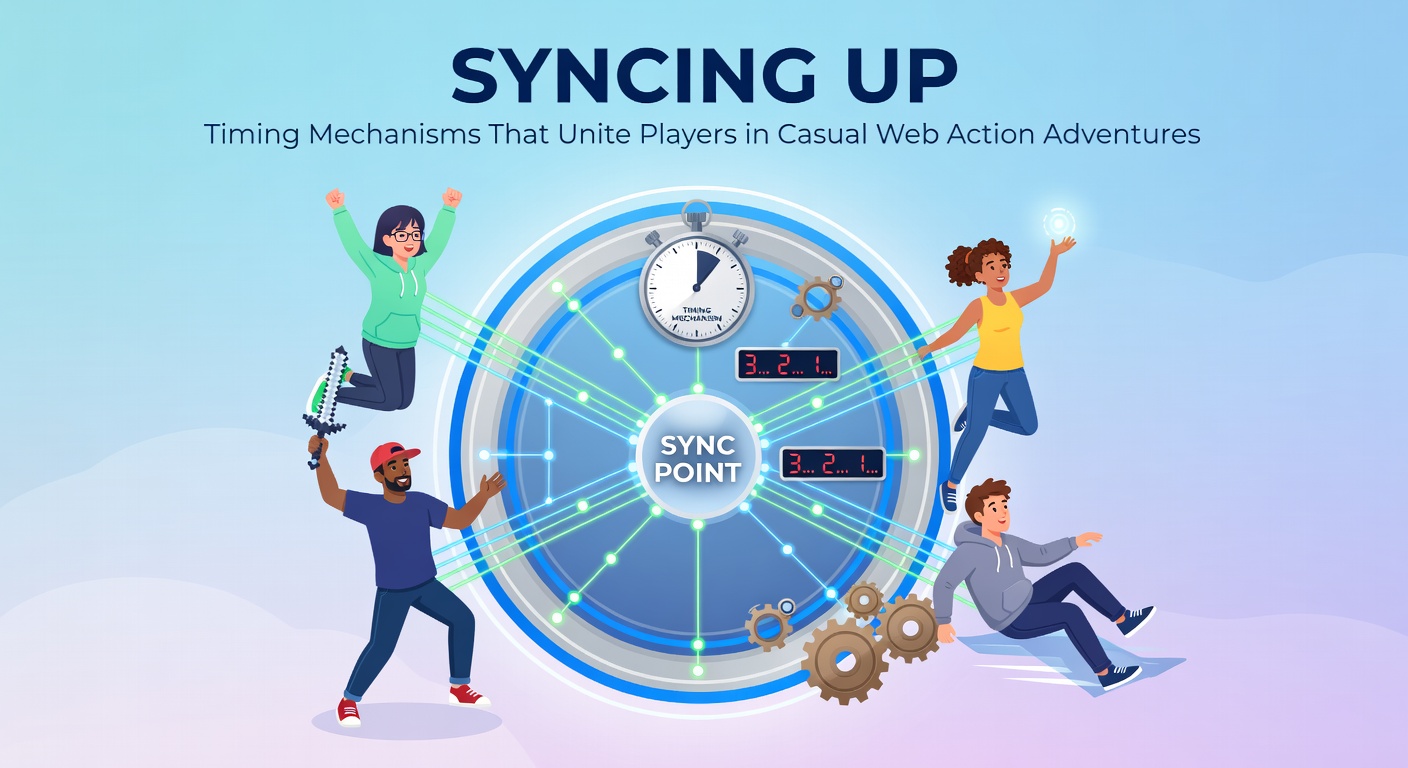 Detailed view of timing synchronization tools in a browser-based multiplayer adventure with overlaid clocks, player avatars, and network status indicators