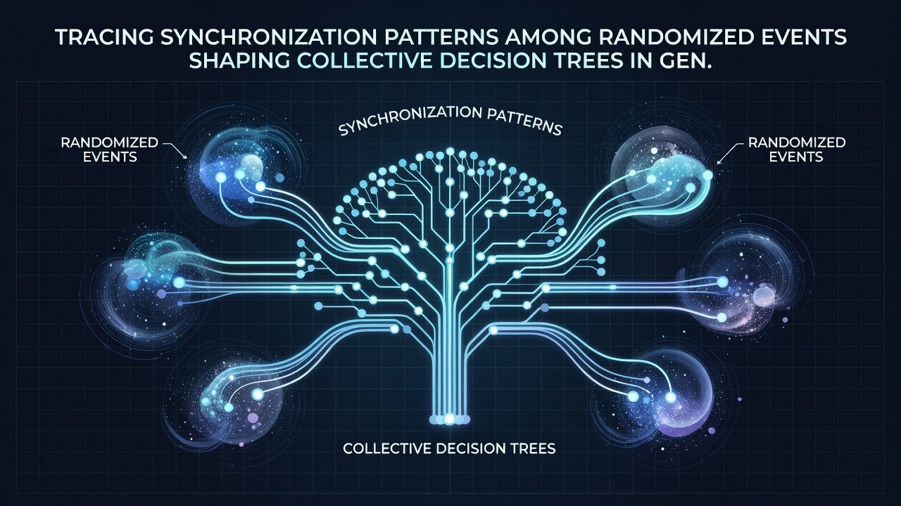 Visualization of collective decision trees emerging from synchronized random events across multiplayer sessions