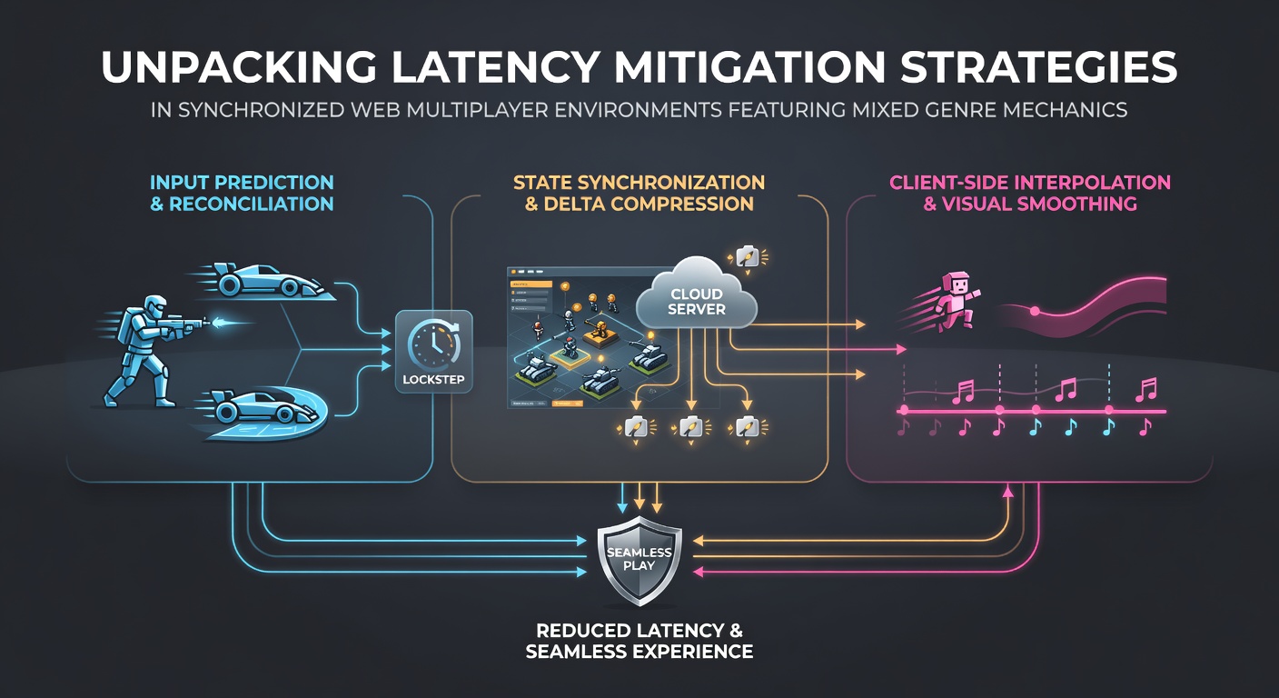 Diagram illustrating latency compensation techniques across puzzle and action layers in browser-based multiplayer sessions