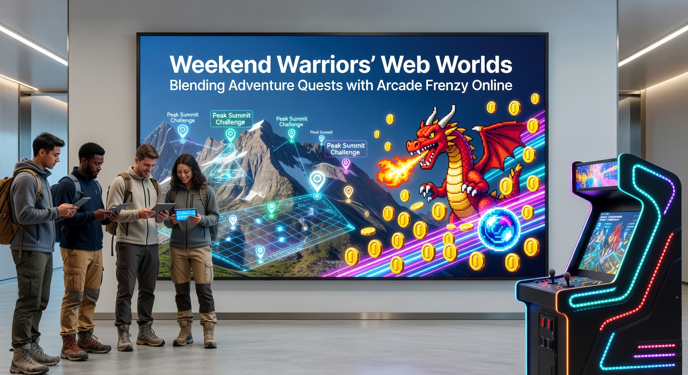Dynamic in-game view of a weekend warrior character unleashing arcade frenzy amid an adventure quest landscape filled with glowing portals and speeding foes